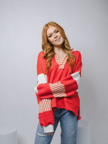 Red/white pullover