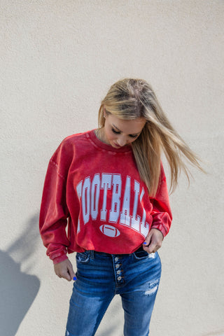 Red football corded crewneck